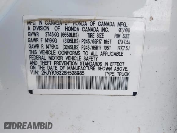 ✅ 2008 Honda Ridgeline RTX • VIN: 2HJYK16328H528985 • Lot: 43226165. Wystawiony na IAAI z przebiegiem 13 501 mil. Bezpłatny archiwum sprzedaży aukcyjnych z USA i szczegółowy raport historii pojazdu na DreamBid. Zdjęcie 9.