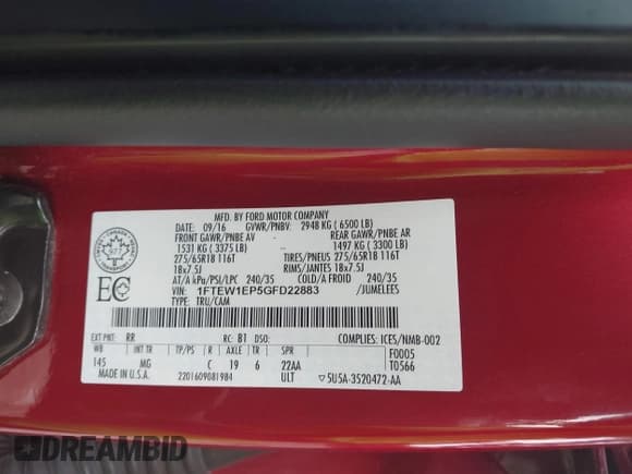 ✅ 2016 Ford F-150 XLT • VIN: 1FTEW1EP5GFD22883 • Lot: 43287479. Listed on IAAI with 112,078 mi. Free auction sales archive from the USA and detailed vehicle history report at DreamBid. Image 9.