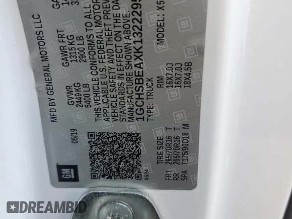 ✅ 2019 Chevrolet Colorado 2WD Work Truck • VIN: 1GCHSBEAXK1322295 • Лот: 72975594. Опубликован ранее на Copart с пробегом 140 126 миль. Бесплатный доступ к архиву аукционных продаж из США и подробный отчёт об истории автомобиля на DreamBid. Изображение 12.