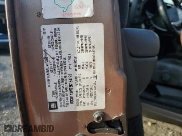 ✅ 2002 Chevrolet S-10 LS • VIN: 1GCDT13W72K134798 • Лот: 69019174. Опубликован ранее на Copart с пробегом 307 371 миль. Бесплатный доступ к архиву аукционных продаж из США и подробный отчёт об истории автомобиля на DreamBid. Изображение 12.