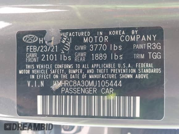 2021 Hyundai Venue SEL z VIN KMHRC8A30MU105444, wystawiony jako IAAI lot #43313410 z przebiegiem 57 233 mil mil oraz . Historia ofert i sprzedaży dostępna na DreamBid. Obrazek 9.