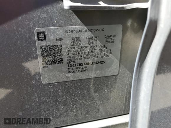 ✅ 2019 Chevrolet Impala LT • VIN: 1G11Z5SA8KU132425 • Лот: 77174394. Опубликован ранее на Copart с пробегом Не указан. Бесплатный доступ к архиву аукционных продаж из США и подробный отчёт об истории автомобиля на DreamBid. Изображение 12.