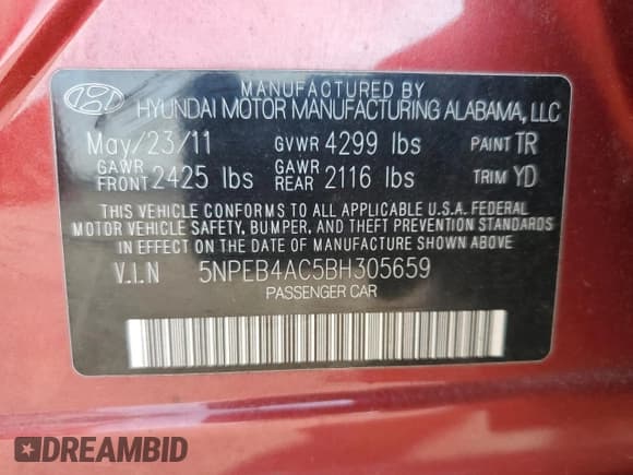 ✅ 2011 Hyundai Sonata GLS • VIN: 5NPEB4AC5BH305659 • Lot: 69103774. Listed on Copart with 79,086 mi. Free auction sales archive from the USA and detailed vehicle history report at DreamBid. Image 14.