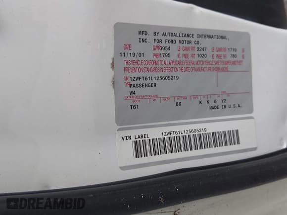 ✅ 2002 Mercury Cougar • VIN: 1ZWFT61L125605219 • Lot: 42859530. Listed on IAAI with 146,062 mi. Free auction sales archive from the USA and detailed vehicle history report at DreamBid. Image 9.