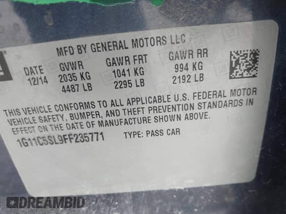 2015 Chevrolet Malibu LT z VIN 1G11C5SL9FF235771, wystawiony jako IAAI lot #39303861 z przebiegiem 109 571 mil mil oraz . Historia ofert i sprzedaży dostępna na DreamBid. Obrazek 9.