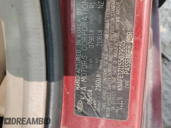 ✅ 2005 Kia Spectra LX • VIN: KNAFE121155079015 • Lot: 89492695. Wystawiony na Copart z przebiegiem 196 820 mil. Bezpłatny archiwum sprzedaży aukcyjnych z USA i szczegółowy raport historii pojazdu na DreamBid. Zdjęcie 12.