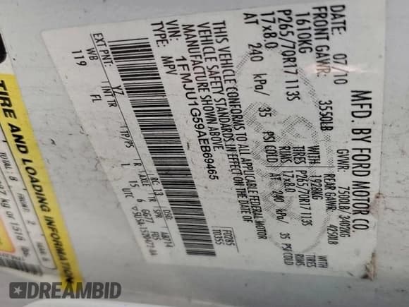 ✅ 2010 Ford Expedition SSV • VIN: 1FMJU1G59AEB69465 • Lot: 94913175. Listed on Copart with 161,356 mi. Free auction sales archive from the USA and detailed vehicle history report at DreamBid. Image 14.