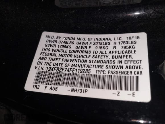 ✅ 2015 Honda Civic SE • VIN: 19XFB2F74FE119285 • Lot: 43412286. Listed on IAAI with 130,282 mi. Free auction sales archive from the USA and detailed vehicle history report at DreamBid. Image 9.