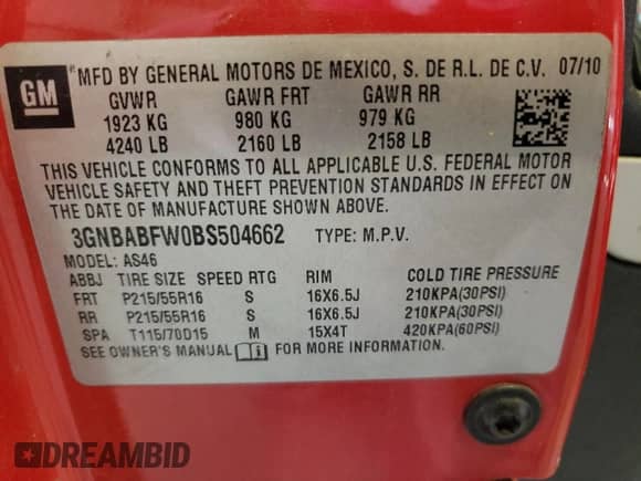 2011 Chevrolet HHR 1LT с VIN 3GNBABFW0BS504662, выставлен на аукционе Copart как лот 59417204 с пробегом 143 126 миль миль и Списание • Salvage title. История ставок и продаж доступна на DreamBid. Изображение 15.