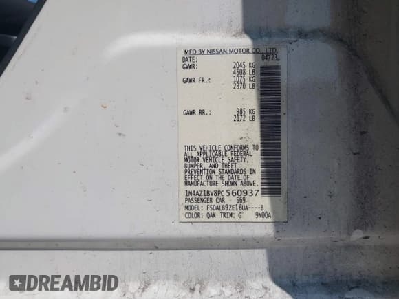 ✅ 2023 Nissan LEAF S • VIN: 1N4AZ1BV8PC560937 • Lot: 43364054. Listed on IAAI with 25,066 mi. Free auction sales archive from the USA and detailed vehicle history report at DreamBid. Image 9.