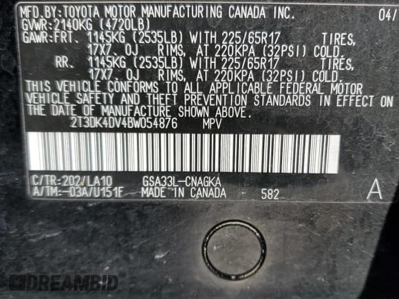 ✅ 2011 Toyota RAV4 Limited • VIN: 2T3DK4DV4BW054876 • Lot: 86182105. Listed on Copart with Not provided. Free auction sales archive from the USA and detailed vehicle history report at DreamBid. Image 13.