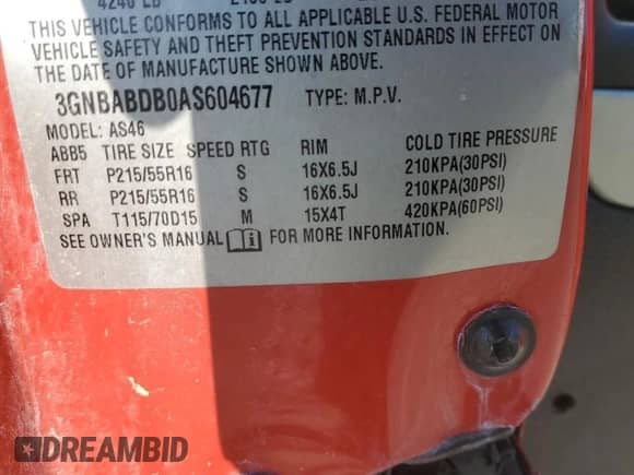 2010 Chevrolet HHR 1LT with VIN 3GNBABDB0AS604677, listed as a Copart auction lot 82387175 with Not provided miles and Salvage title. Bid and sale history available at DreamBid. Image 12.