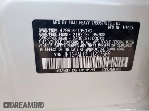 2014 Subaru Impreza Special Sports Premium с VIN JF1GPAL65EH227568, выставлен на аукционе Copart как лот 81619075 с пробегом 103 838 миль миль и Списание • Salvage title. История ставок и продаж доступна на DreamBid. Изображение 13.