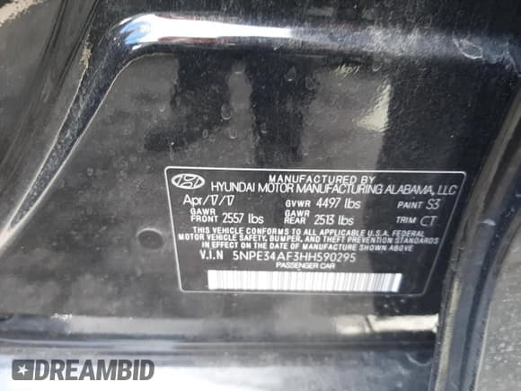 ✅ 2017 Hyundai Sonata Sport • VIN: 5NPE34AF3HH590295 • Lot: 42775113. Listed on Copart with 92,177 mi. Free auction sales archive from the USA and detailed vehicle history report at DreamBid. Image 12.