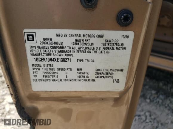 ✅ 1999 Chevrolet Silverado 1500 • VIN: 1GCEK19V4XE138271 • Лот: 55916515. Опубликован ранее на Copart с пробегом Не указан. Бесплатный доступ к архиву аукционных продаж из США и подробный отчёт об истории автомобиля на DreamBid. Изображение 12.