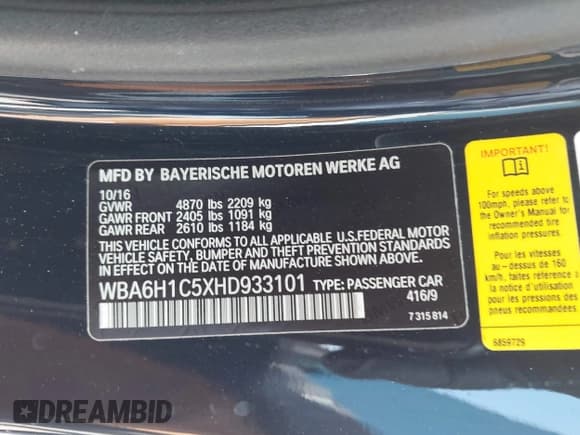 ✅ 2017 BMW 6 Series • VIN: WBA6H1C5XHD933101 • Lot: 42050875. Wystawiony na IAAI z przebiegiem 53 854 mil. Bezpłatny archiwum sprzedaży aukcyjnych z USA i szczegółowy raport historii pojazdu na DreamBid. Zdjęcie 9.