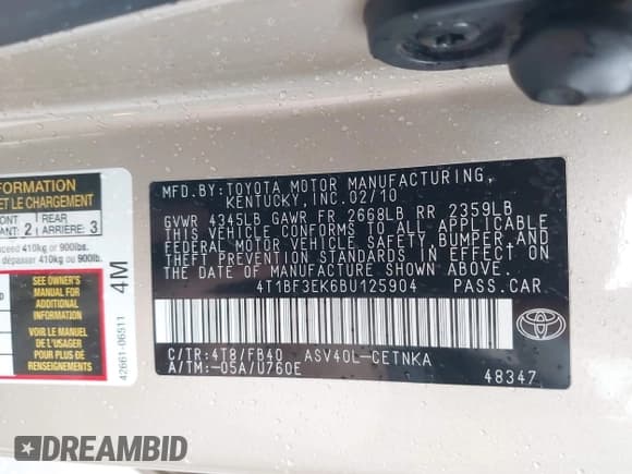 ✅ 2011 Toyota Camry LE • VIN: 4T1BF3EK6BU125904 • Лот: 43503912. Опубликован ранее на IAAI с пробегом 96 046 миль. Бесплатный доступ к архиву аукционных продаж из США и подробный отчёт об истории автомобиля на DreamBid. Изображение 9.