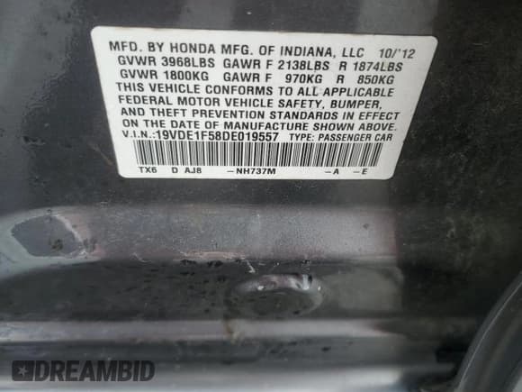 ✅ 2013 Acura ILX Premium • VIN: 19VDE1F58DE019557 • Lot: 59265655. Listed on Copart with 158,488 mi. Free auction sales archive from the USA and detailed vehicle history report at DreamBid. Image 11.