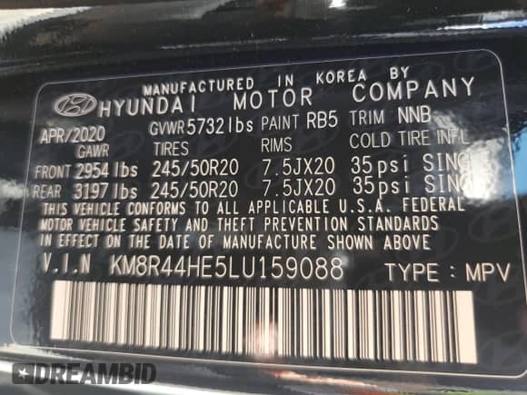 2020 Hyundai Palisade SEL с VIN KM8R44HE5LU159088, выставлен на аукционе Copart как лот 80496395 с пробегом 159 106 миль миль и Списание • Salvage title. История ставок и продаж доступна на DreamBid. Изображение 13.