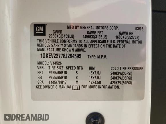 ✅ 2008 GMC Acadia SLT1 • VIN: 1GKEV23778J264595 • Lot: 52761745. Wystawiony na Copart z przebiegiem 197 176 mil. Bezpłatny archiwum sprzedaży aukcyjnych z USA i szczegółowy raport historii pojazdu na DreamBid. Zdjęcie 13.
