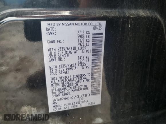 ✅ 2015 Nissan Pathfinder S • VIN: 5N1AR2MM3FC703789 • Lot: 91665405. Listed on Copart with 172,070 mi. Free auction sales archive from the USA and detailed vehicle history report at DreamBid. Image 13.