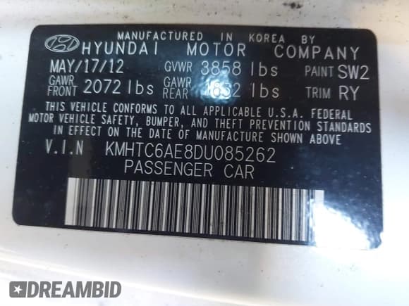 ✅ 2013 Hyundai Veloster Turbo • VIN: KMHTC6AE8DU085262 • Lot: 41607267. Listed on IAAI with 200,159 mi. Free auction sales archive from the USA and detailed vehicle history report at DreamBid. Image 9.