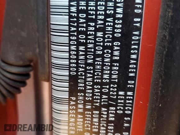 ✅ 2016 Volkswagen Beetle Fleet Edition • VIN: 3VWF17AT9GM608600 • Lot: 92997455. Listed on Copart with 120,600 mi. Free auction sales archive from the USA and detailed vehicle history report at DreamBid. Image 12.