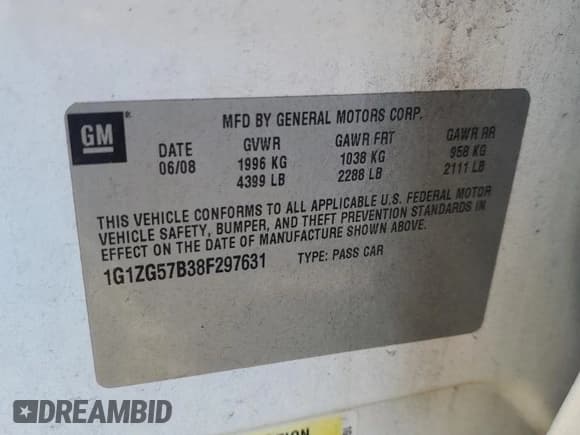 ✅ 2008 Chevrolet Malibu 1LS • VIN: 1G1ZG57B38F297631 • Лот: 91468965. Опубликован ранее на Copart с пробегом 132 037 миль. Бесплатный доступ к архиву аукционных продаж из США и подробный отчёт об истории автомобиля на DreamBid. Изображение 13.