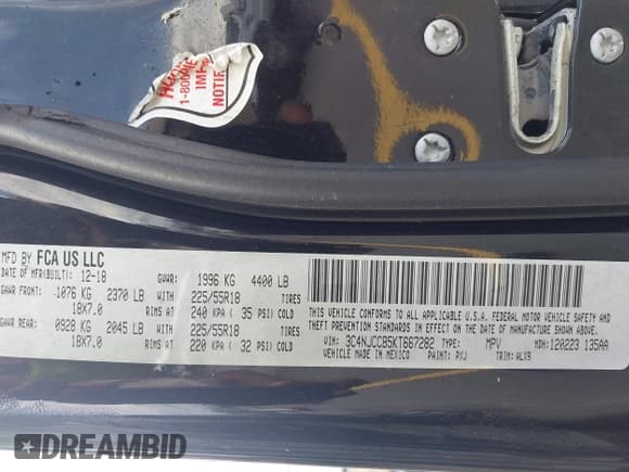 ✅ 2019 Jeep Compass Limited • VIN: 3C4NJCCB5KT667282 • Lot: 42316917. Listed on IAAI with 51,540 mi. Free auction sales archive from the USA and detailed vehicle history report at DreamBid. Image 9.