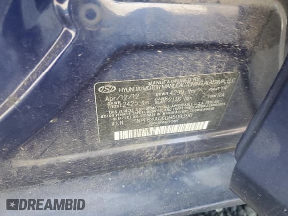 ✅ 2013 Hyundai Sonata GLS • VIN: 5NPEB4AC6DH509390 • Lot: 68665624. Listed on Copart with 166,051 mi. Free auction sales archive from the USA and detailed vehicle history report at DreamBid. Image 14.