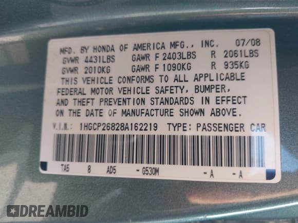 ✅ 2008 Honda Accord EX-L • VIN: 1HGCP26828A162219 • Lot: 41208788. Wystawiony na IAAI z przebiegiem 243 006 mil. Bezpłatny archiwum sprzedaży aukcyjnych z USA i szczegółowy raport historii pojazdu na DreamBid. Zdjęcie 9.