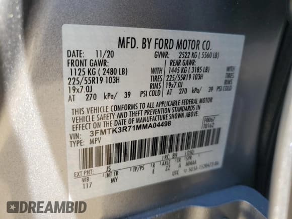 ✅ 2021 Ford Mustang Mach-E Premium • VIN: 3FMTK3R71MMA04498 • Lot: 51796155. Listed on Copart with 7,800 mi. Free auction sales archive from the USA and detailed vehicle history report at DreamBid. Image 13.