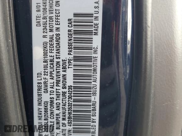 ✅ 2002 Subaru Legacy L • VIN: 4S3BH635327304235 • Lot: 53346715. Wystawiony na Copart z przebiegiem 194 334 mil. Bezpłatny archiwum sprzedaży aukcyjnych z USA i szczegółowy raport historii pojazdu na DreamBid. Zdjęcie 12.