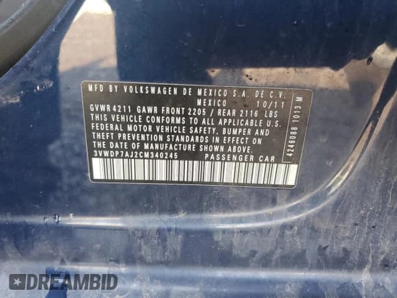 ✅ 2012 Volkswagen Jetta SE • VIN: 3VWDP7AJ2CM340245 • Лот: 59844935. Опубликован ранее на Copart с пробегом 199 762 миль. Бесплатный доступ к архиву аукционных продаж из США и подробный отчёт об истории автомобиля на DreamBid. Изображение 12.