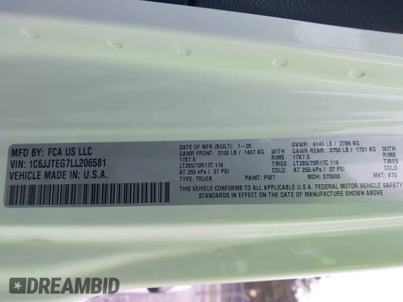 ✅ 2020 Jeep Gladiator Mojave • VIN: 1C6JJTEG7LL206581 • Lot: 41247922. Listed on IAAI with 27,876 mi. Free auction sales archive from the USA and detailed vehicle history report at DreamBid. Image 9.