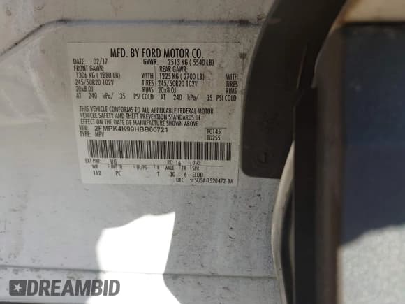 ✅ 2017 Ford Edge Titanium • VIN: 2FMPK4K99HBB60721 • Лот: 43713990. Опубликован ранее на IAAI с пробегом 156 825 миль. Бесплатный доступ к архиву аукционных продаж из США и подробный отчёт об истории автомобиля на DreamBid. Изображение 9.