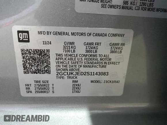 ✅ 2025 Chevrolet Silverado 1500 • VIN: 2GCUKJED2S1143083 • Лот: 51481295. Опубликован ранее на Copart с пробегом 4 305 миль. Бесплатный доступ к архиву аукционных продаж из США и подробный отчёт об истории автомобиля на DreamBid. Изображение 12.