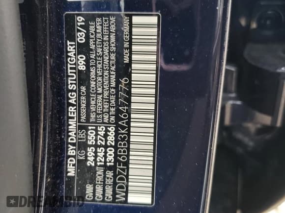 ✅ 2019 Mercedes-Benz E 53 AMG • VIN: WDDZF6BB3KA647776 • Lot: 84438405. Listed on Copart with 49,752 mi. Free auction sales archive from the USA and detailed vehicle history report at DreamBid. Image 12.