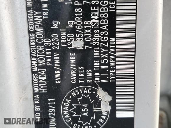 ✅ 2011 Hyundai Santa Fe GLS • VIN: 5XYZG3AB8BG082867 • Lot: 75419734. Listed on Copart with 255,748 mi. Free auction sales archive from the USA and detailed vehicle history report at DreamBid. Image 13.