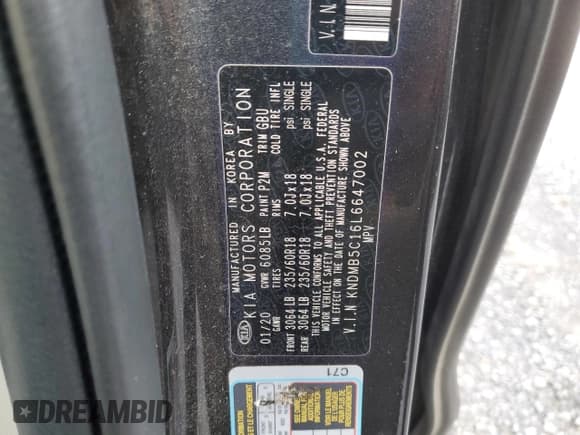 ✅ 2020 Kia Sedona LX • VIN: KNDMB5C16L6647002 • Lot: 85598025. Wystawiony na Copart z przebiegiem 93 528 mil. Bezpłatny archiwum sprzedaży aukcyjnych z USA i szczegółowy raport historii pojazdu na DreamBid. Zdjęcie 13.