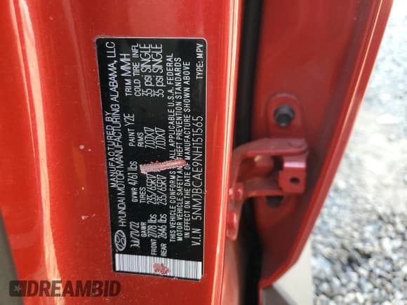 ✅ 2022 Hyundai Tucson SEL • VIN: 5NMJBCAE9NH151565 • Lot: 58058924. Listed on Copart with 42,543 mi. Free auction sales archive from the USA and detailed vehicle history report at DreamBid. Image 14.