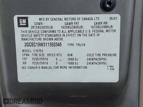 ✅ 2001 Chevrolet Silverado 1500 LS • VIN: 2GCEC19W311393346 • Lot: 43542557. Listed on IAAI with 178,061 mi. Free auction sales archive from the USA and detailed vehicle history report at DreamBid. Image 9.