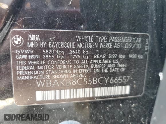 ✅ 2011 BMW 7 Series 750Li • VIN: WBAKB8C55BCY66557 • Lot: 71077225. Listed on Copart with 197,737 mi. Free auction sales archive from the USA and detailed vehicle history report at DreamBid. Image 12.