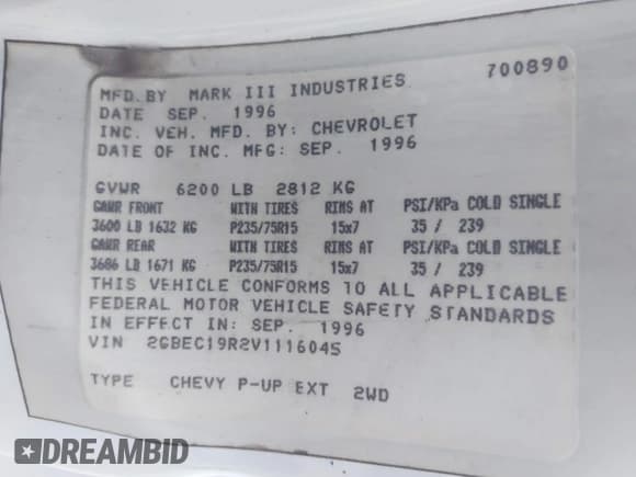 ✅ 1997 Chevrolet Silverado 1500 • VIN: 2GBEC19R2V1116045 • Lot: 43708087. Wystawiony na IAAI z przebiegiem 176 084 mil. Bezpłatny archiwum sprzedaży aukcyjnych z USA i szczegółowy raport historii pojazdu na DreamBid. Zdjęcie 9.