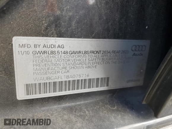 ✅ 2011 Audi S4 Premium Plus • VIN: WAUBGAFL1BA075716 • Lot: 92657005. Wystawiony na Copart z przebiegiem 100 815 mil. Bezpłatny archiwum sprzedaży aukcyjnych z USA i szczegółowy raport historii pojazdu na DreamBid. Zdjęcie 12.