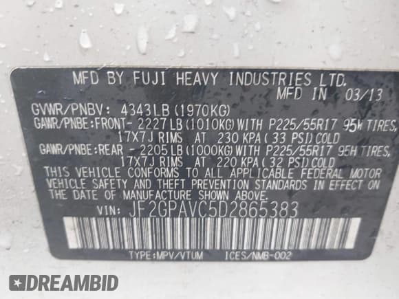 ✅ 2013 Subaru Crosstrek Premium • VIN: JF2GPAVC5D2865383 • Lot: 42449861. Listed on IAAI with 229,696 mi. Free auction sales archive from the USA and detailed vehicle history report at DreamBid. Image 9.