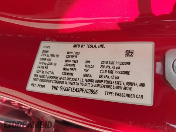 ✅ 2023 Tesla Model 3 • VIN: 5YJ3E1EA3PF703996 • Лот: 43468653. Опубликован ранее на IAAI с пробегом 28 231 миль. Бесплатный доступ к архиву аукционных продаж из США и подробный отчёт об истории автомобиля на DreamBid. Изображение 9.