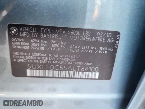 ✅ 2010 BMW X5 35d • VIN: 5UXFF0C55ALT84100 • Lot: 85586255. Listed on Copart with 256,835 mi. Free auction sales archive from the USA and detailed vehicle history report at DreamBid. Image 13.