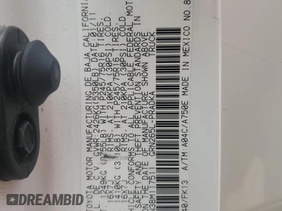 ✅ 2011 Toyota Tacoma PreRunner • VIN: 3TMJU4GN3BM117511 • Lot: 68374825. Listed on Copart with 167,970 mi. Free auction sales archive from the USA and detailed vehicle history report at DreamBid. Image 12.