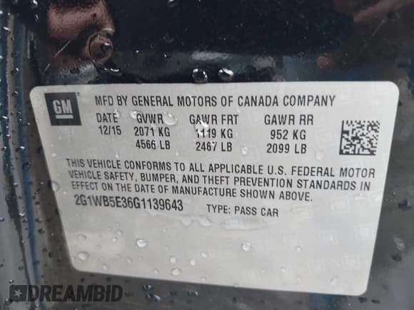 ✅ 2016 Chevrolet Impala LT • VIN: 2G1WB5E36G1139643 • Лот: 43606225. Опубликован ранее на IAAI с пробегом 144 627 миль. Бесплатный доступ к архиву аукционных продаж из США и подробный отчёт об истории автомобиля на DreamBid. Изображение 9.